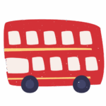 Dekorativní ilustrace červeného autobusu doubledecker