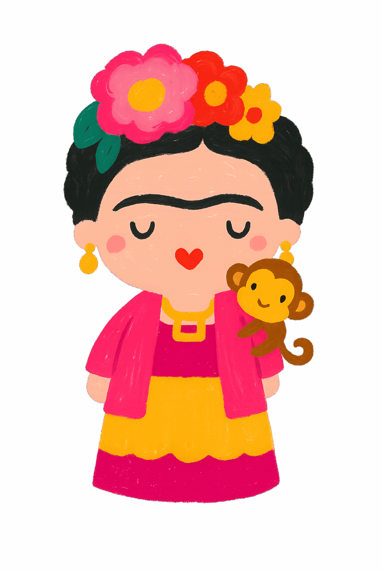 Ilustrace Fridy Kahlo s opičkou pro stránku Španělština